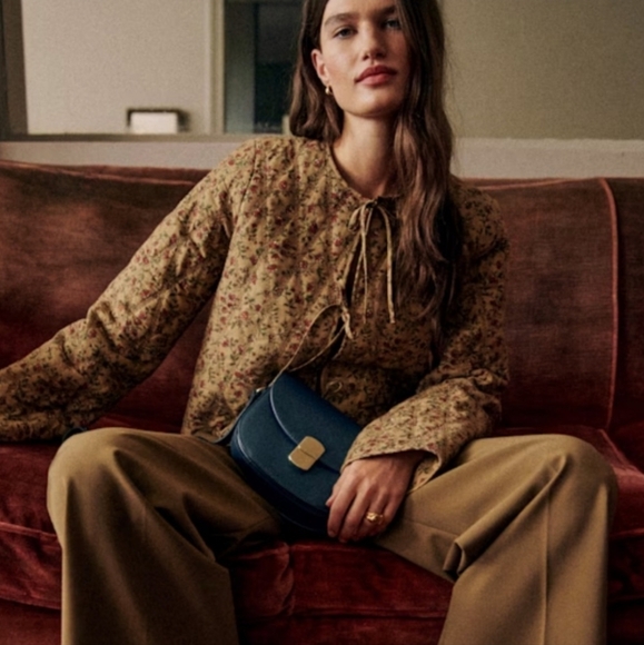 SÉZANE Paoline Tie Front Jacket In Miranda Beige Floral Print New 40/8 RARE NWOT - Picture 2 of 16